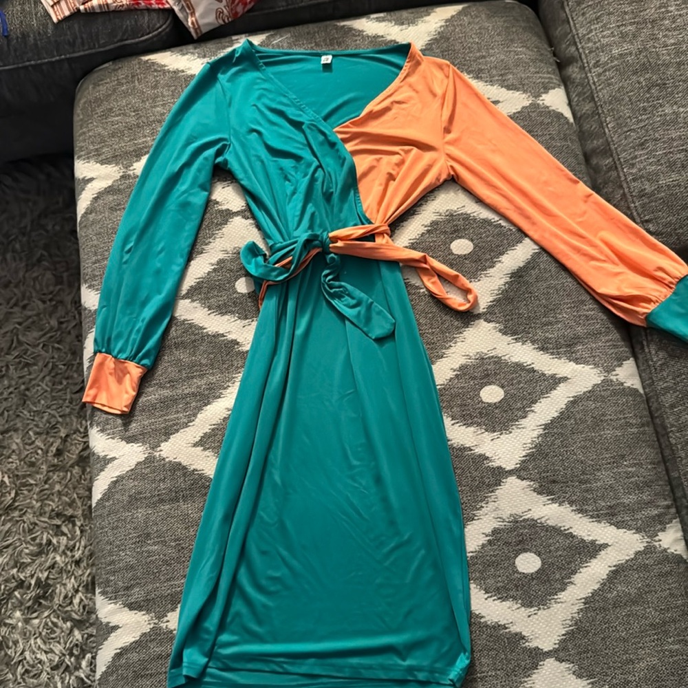 Aqua and Orange Midi dress